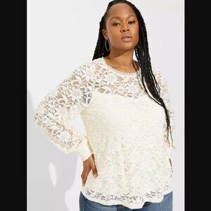 NWT TORRID Stretch Lace & Mesh Crew Neck Long Sleeve Top Size 3/3X/22-24
